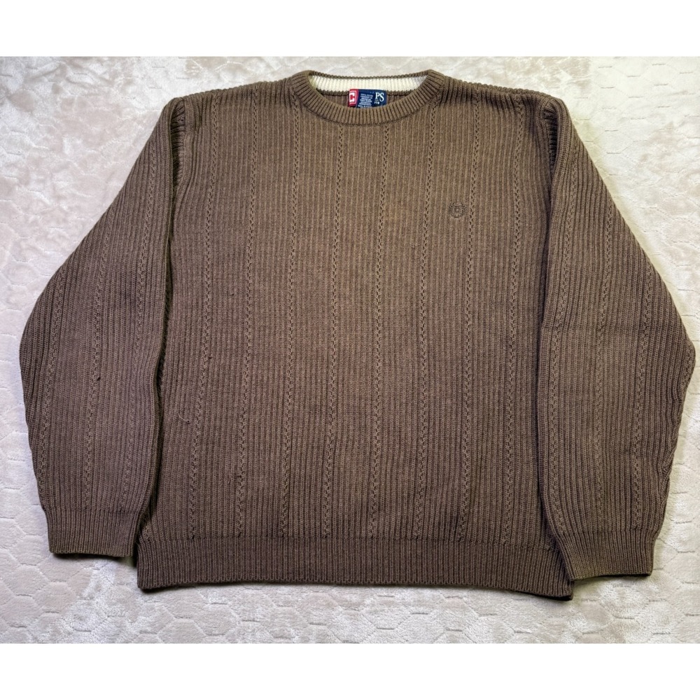 Chaps Ralph Lauren Men's XL Brown Knit Chunky Cotton Sweater WORN See Pics